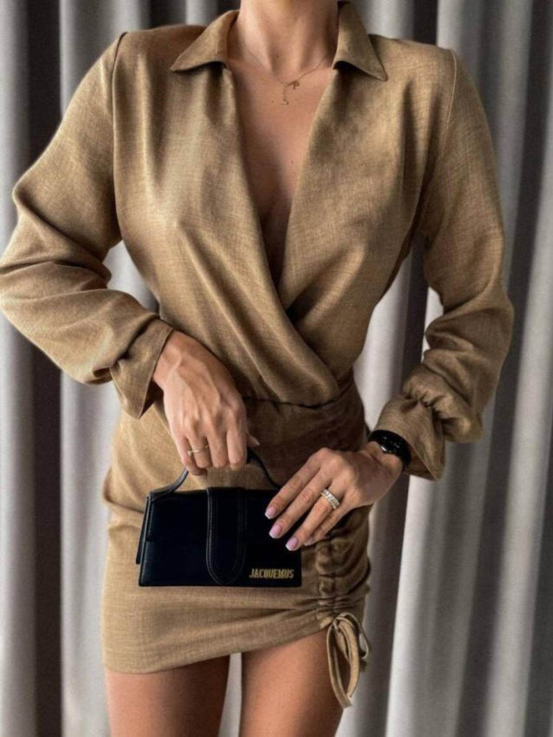 Drawstring Long Sleeve Mini Dress - UnLaced Boutique