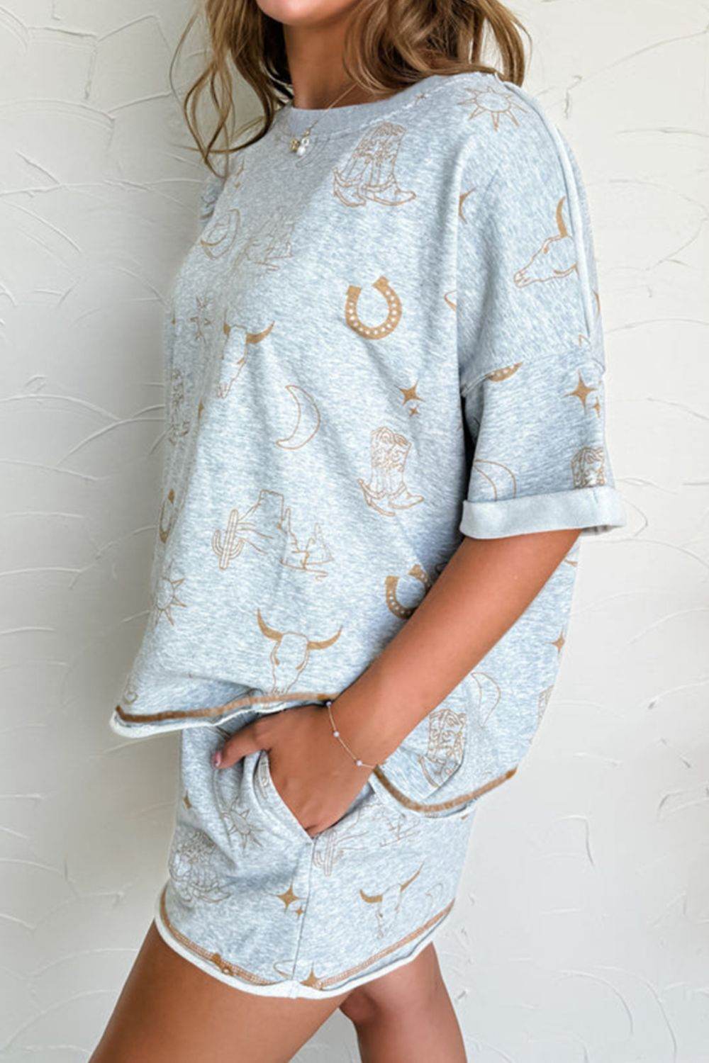 Printed T-Shirt and Elastic Waist Shorts Set - UnLaced Boutique