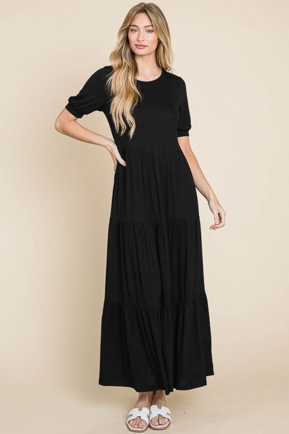 BOMBOM Short Sleeve Tiered Maxi Dress - UnLaced Boutique