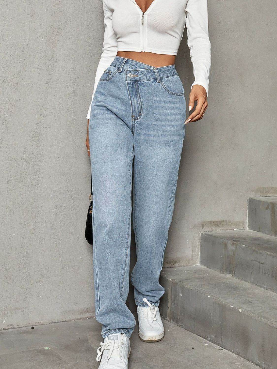 Asymmetrical Waist Straight Leg Jeans - UnLaced Boutique