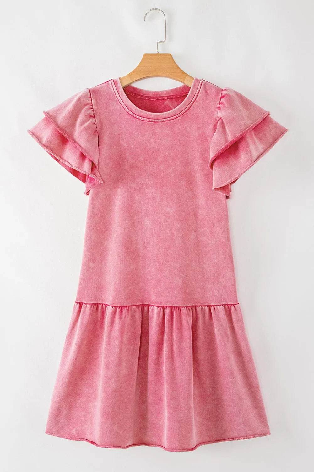Mineral Wash Raw Edge Ruffle Mini Dress - UnLaced Boutique