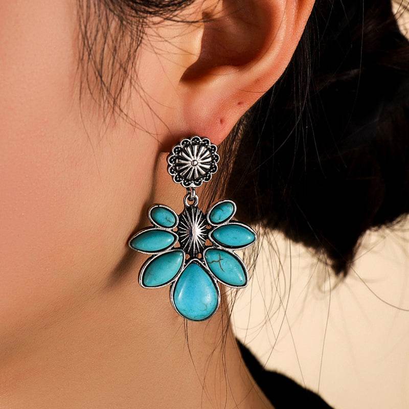 Artificial Turquoise Flower Earrings - UnLaced Boutique