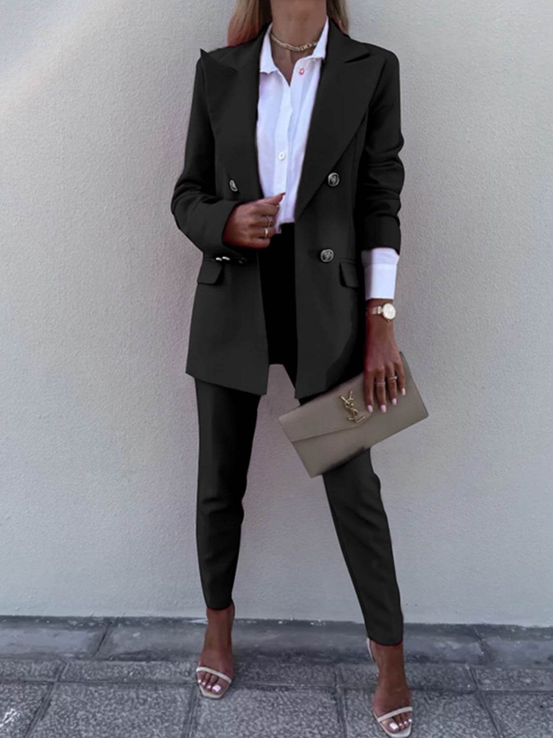 Lapel Collar Long Sleeve Blazer and Pants Set - UnLaced Boutique