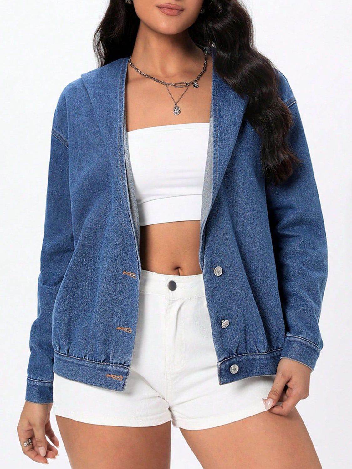 Button Up Hooded Denim Top - UnLaced Boutique