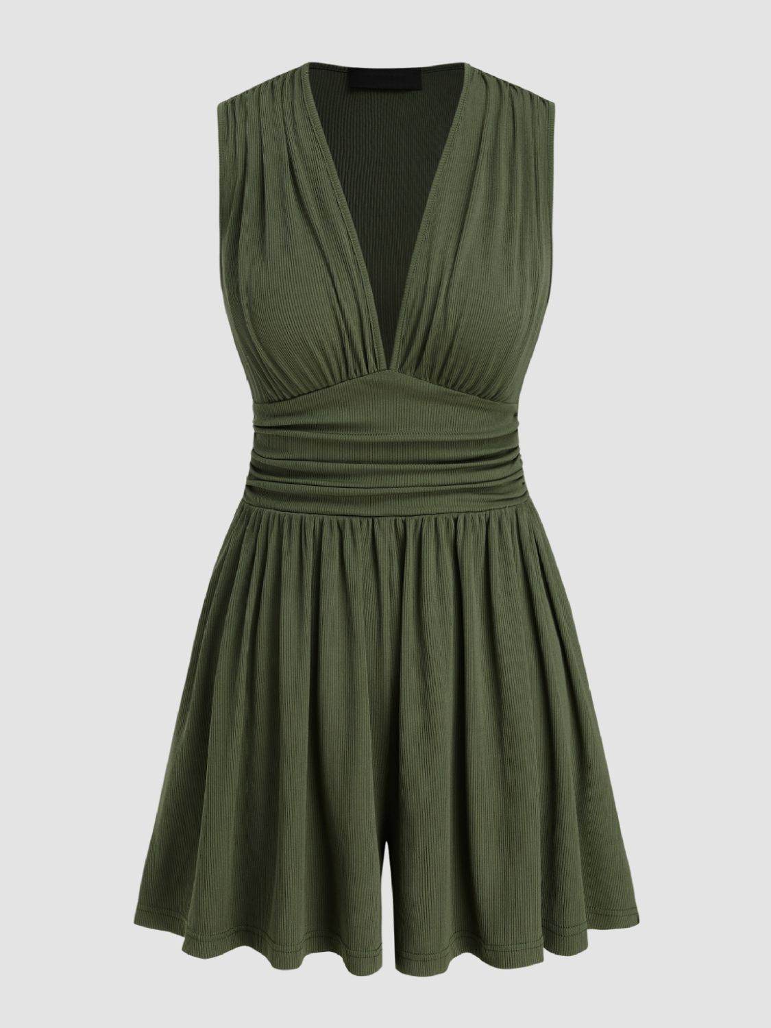 Ruched Plunge Sleeveless Romper - UnLaced Boutique