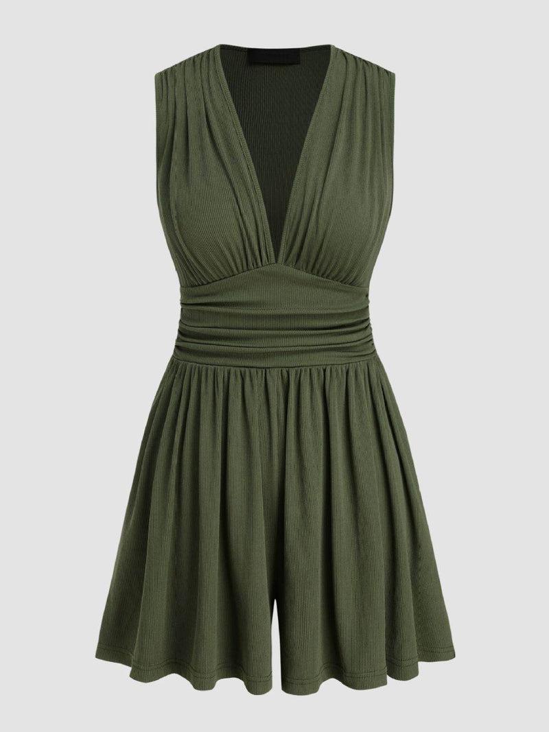 Ruched Plunge Sleeveless Romper - UnLaced Boutique