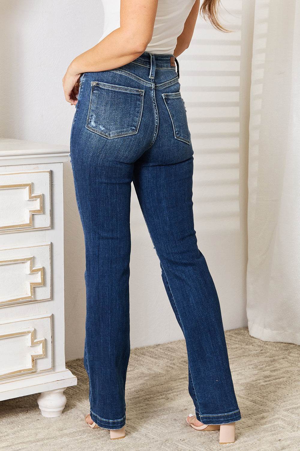 Judy Blue Full Size Mid Rise Hand Sand & Destroy Bootcut Jeans - UnLaced Boutique