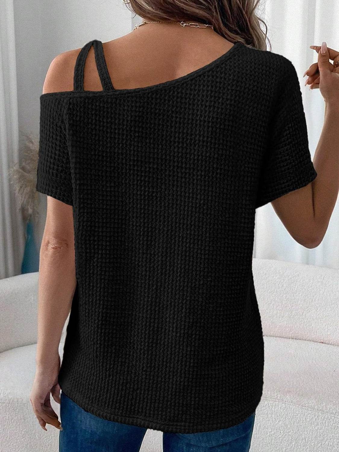 Asymmetrical Neck Short Sleeve T-Shirt - UnLaced Boutique