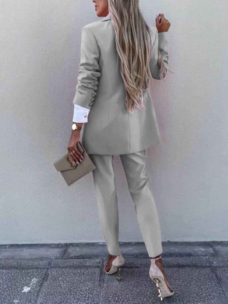 Lapel Collar Long Sleeve Blazer and Pants Set - UnLaced Boutique