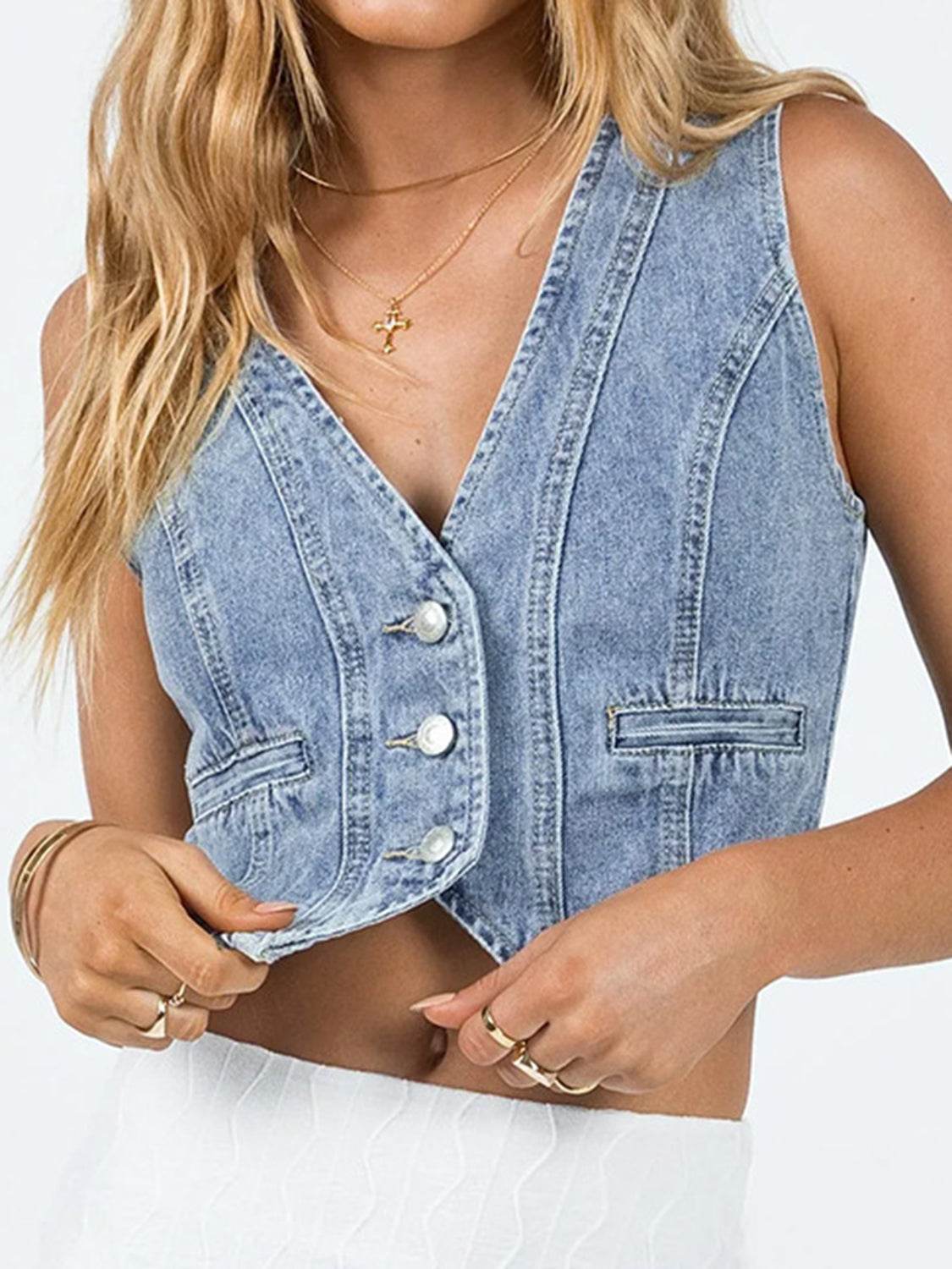 Button Up Sleeveless Denim Top - UnLaced Boutique