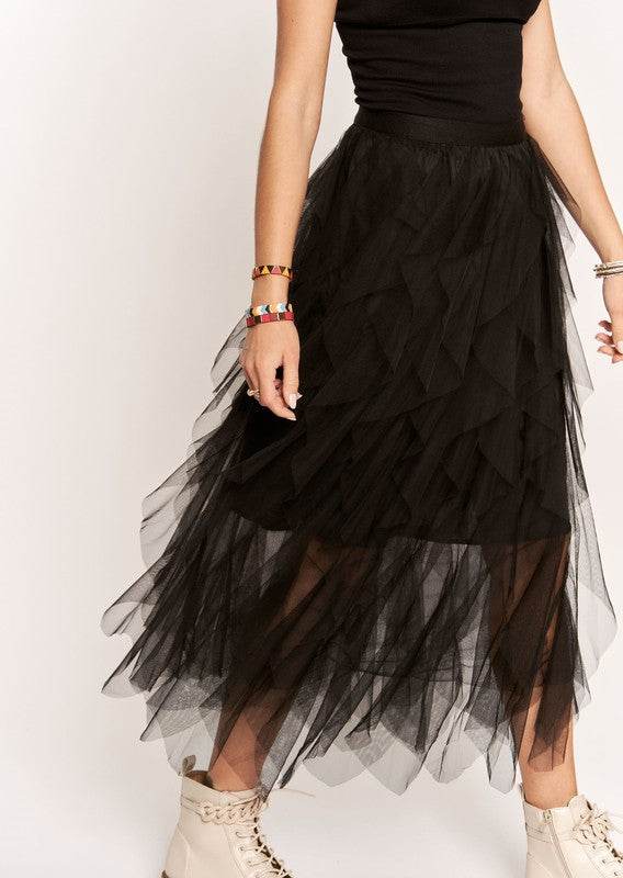 ADORA Ruffled Elastic Waist Midi Skirt - UnLaced Boutique