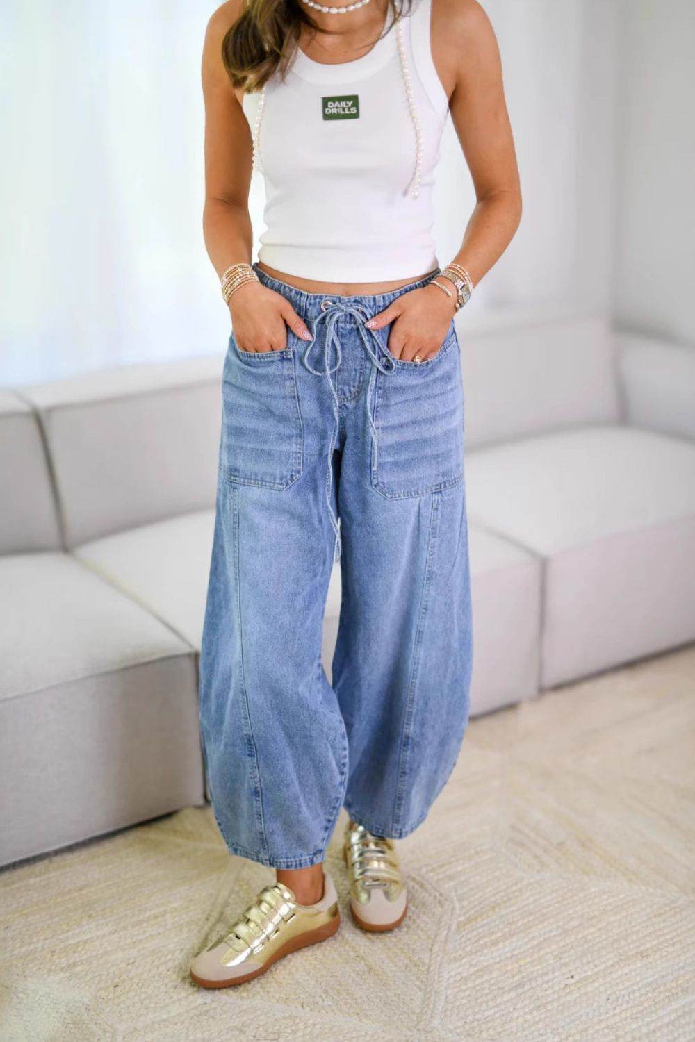 Drawstring Jeans with Pockets - UnLaced Boutique