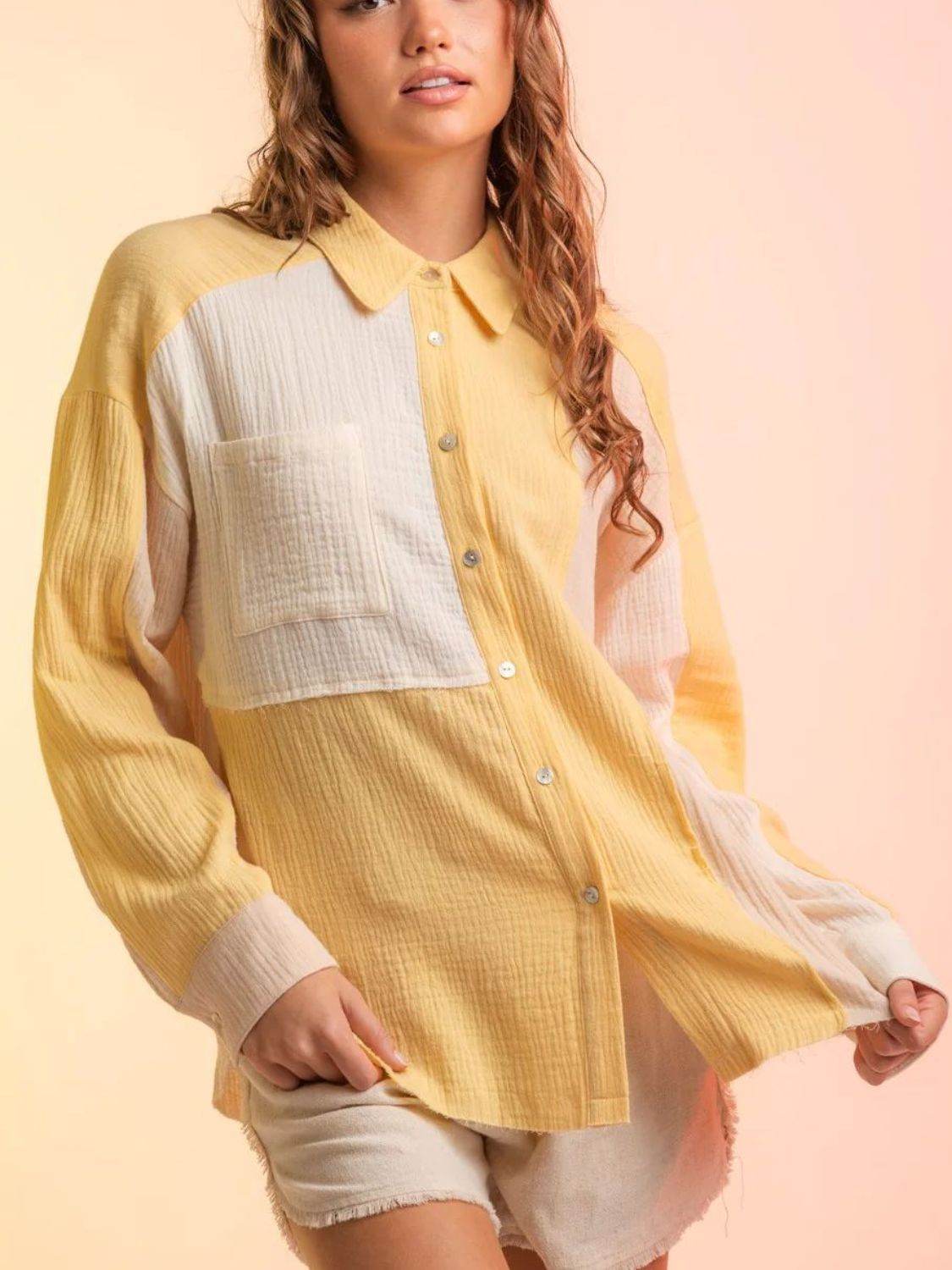Contrast Button Up Long Sleeve Shirt - UnLaced Boutique
