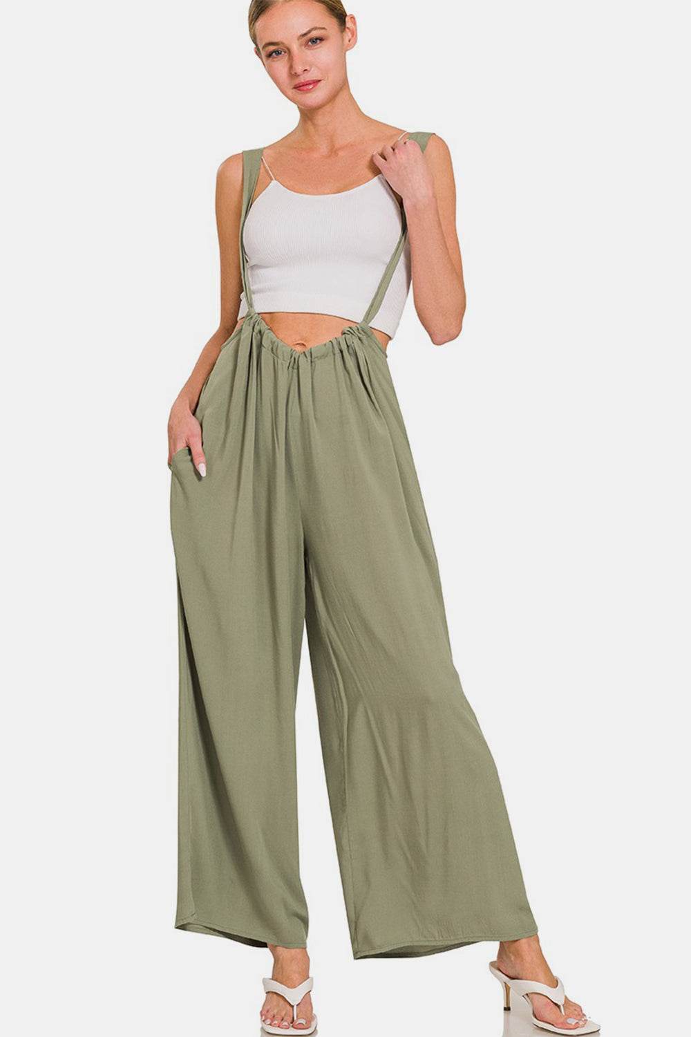 Zenana Pocketed Wide Strap Wide Leg Overalls - UnLaced Boutique