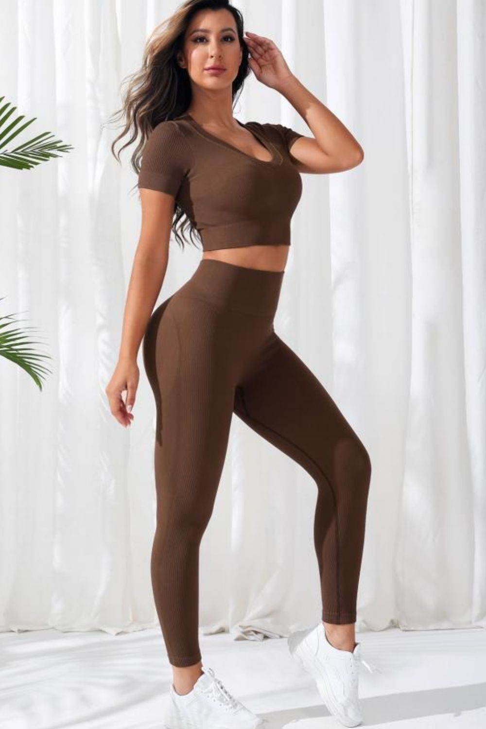 V-Neck Crop Top and High Waistband Long Active Pants - UnLaced Boutique