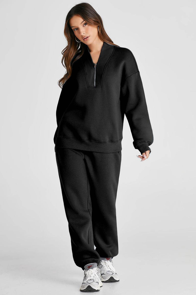 Quarter Zip Long Sleeve Top and Pants Set - UnLaced Boutique