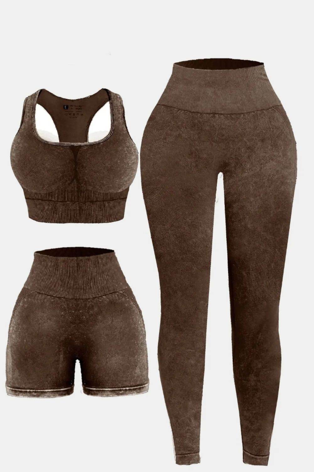 3 Piece Washed Square Neck Wide Strap Active Set - UnLaced Boutique
