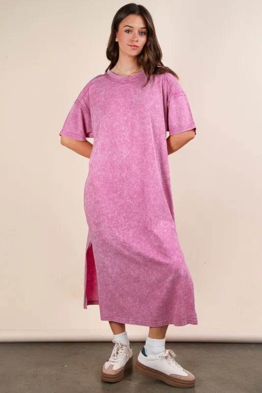 VERY J Plus Size Mineral Washed Casual Comfy Midi Dress - UnLaced Boutique