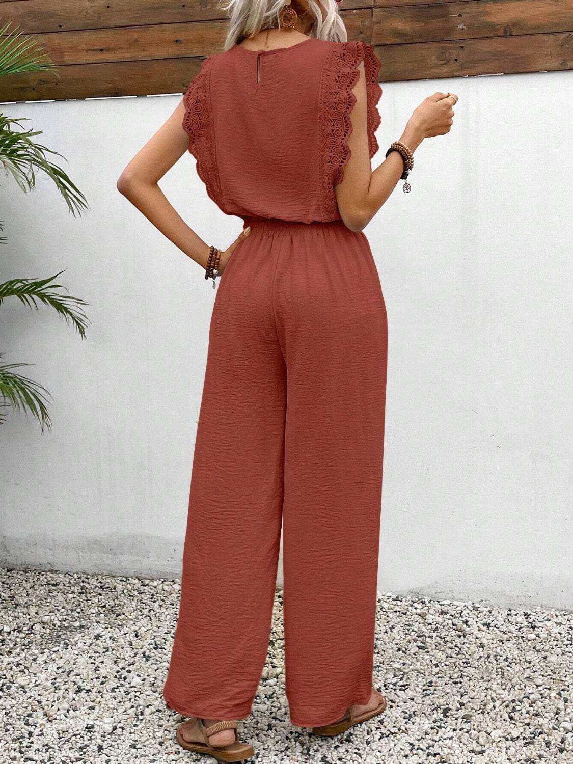 Lace Trim Round Neck Top and Pants Set - UnLaced Boutique