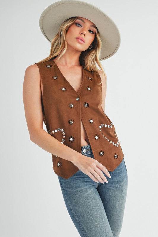 Aemi + Co Heart Rivet Detail Suede Vest Coat - UnLaced Boutique