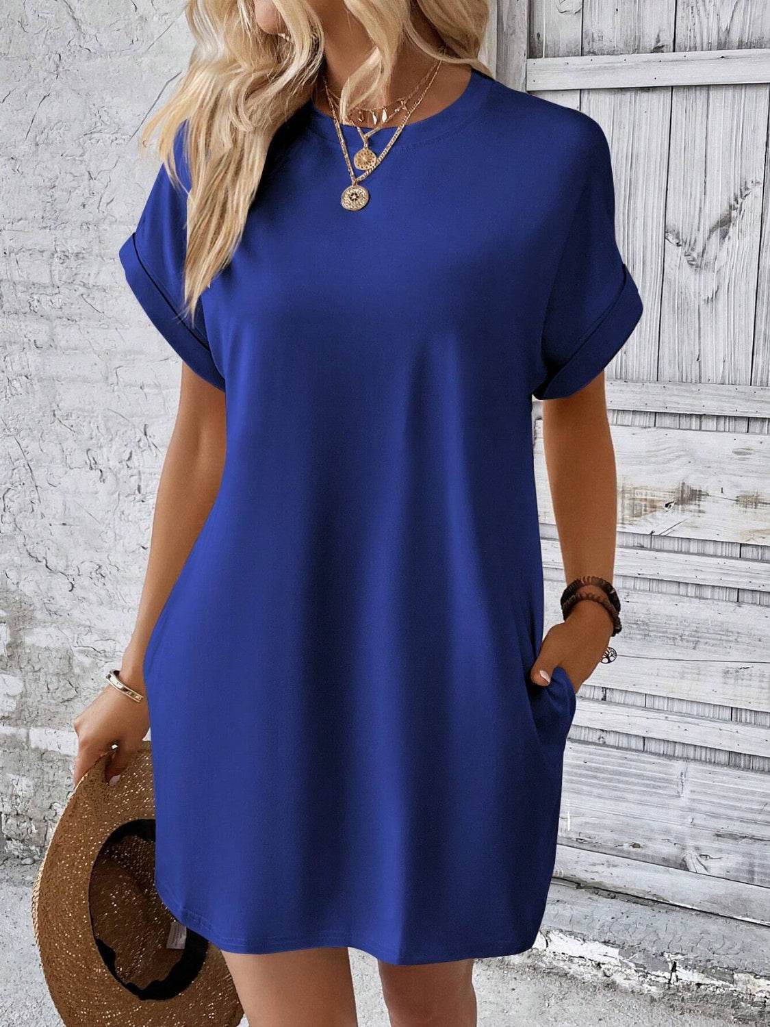 Round Neck Short Sleeve Mini Dress - UnLaced Boutique