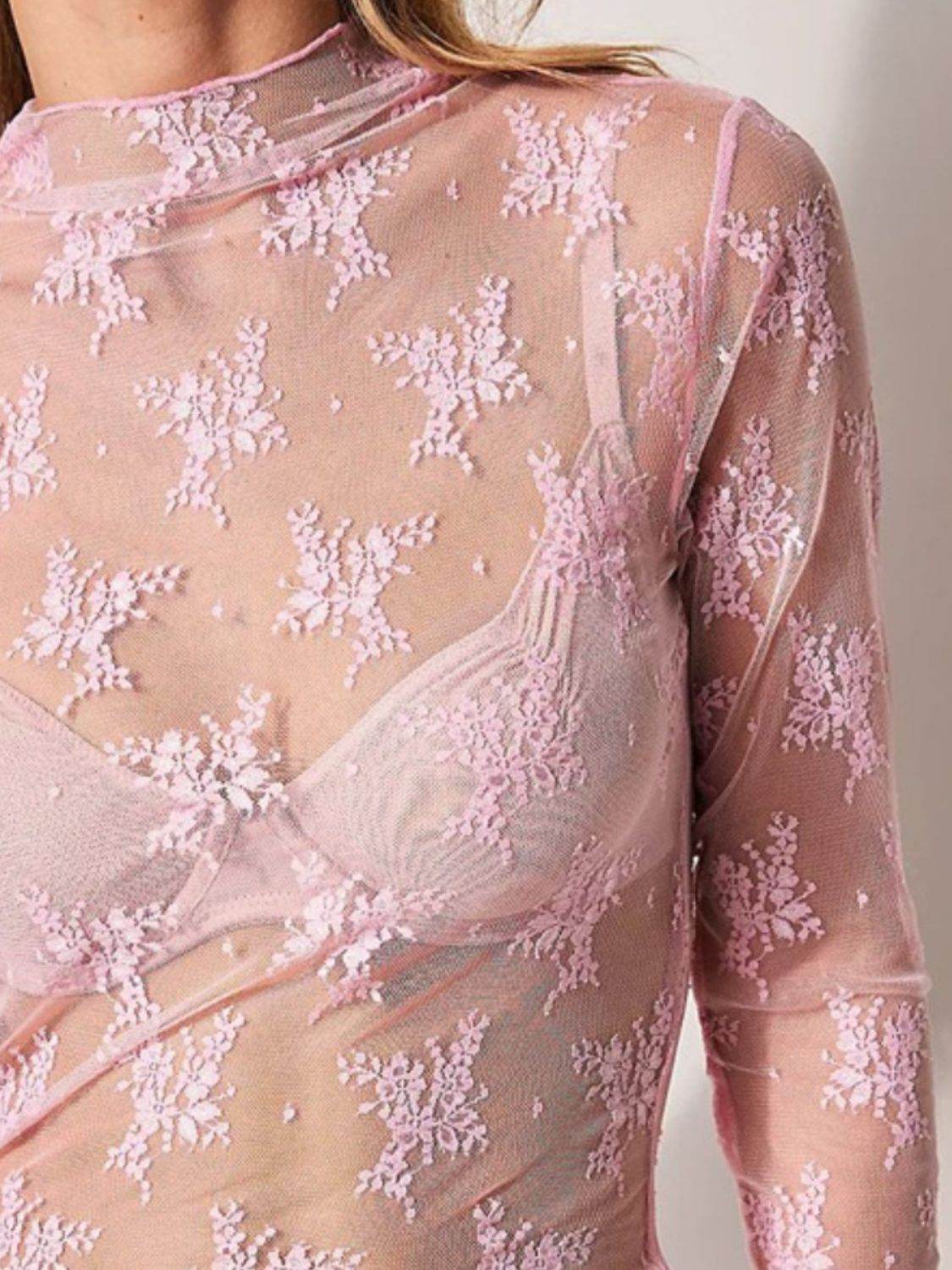 Lace Mock Neck Long Sleeve Blouse - UnLaced Boutique
