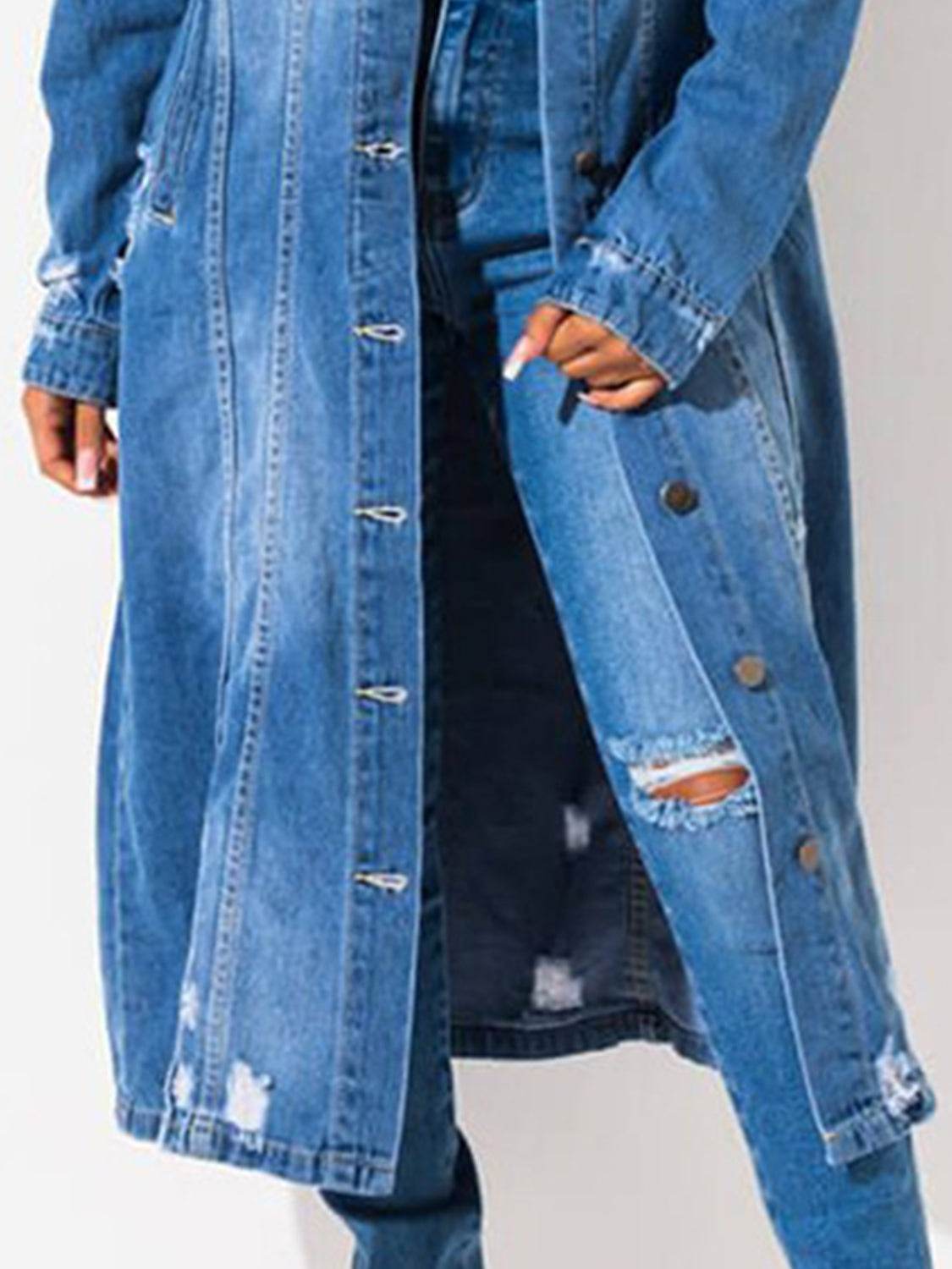 Long Sleeve Raw Hem Denim Jacket - UnLaced Boutique
