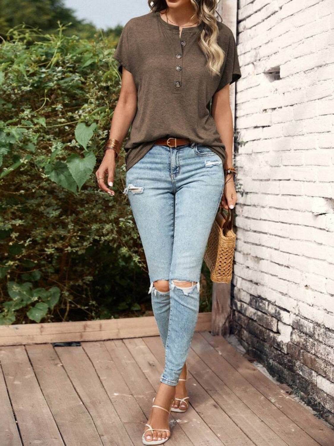 Half Button Short Sleeve Top - UnLaced Boutique