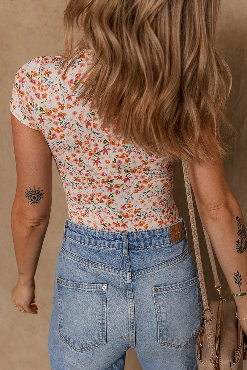 Printed Ruched Short Sleeve Bodysuit - UnLaced Boutique