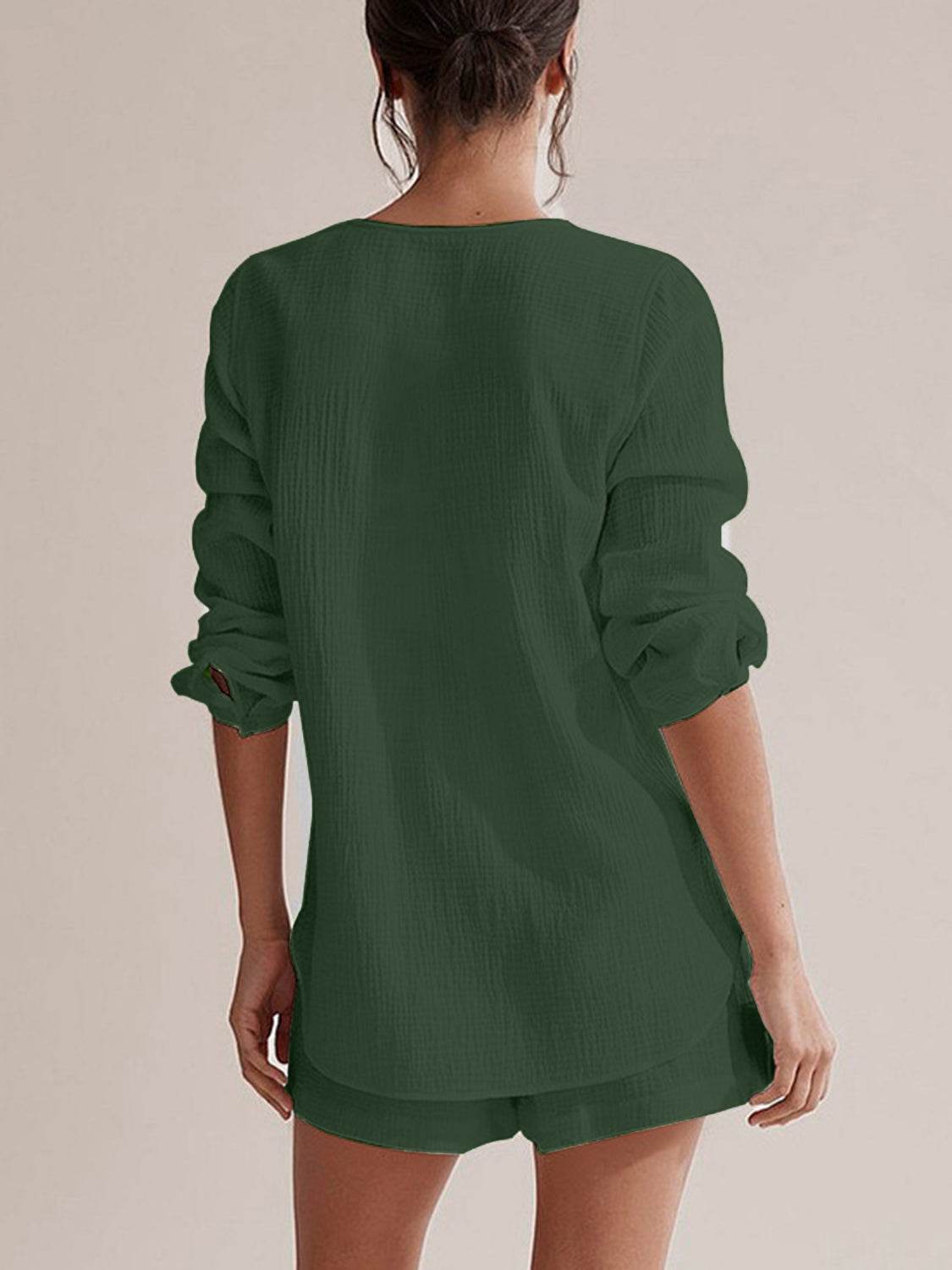 Notched Long Sleeve Top and Shorts Set - UnLaced Boutique