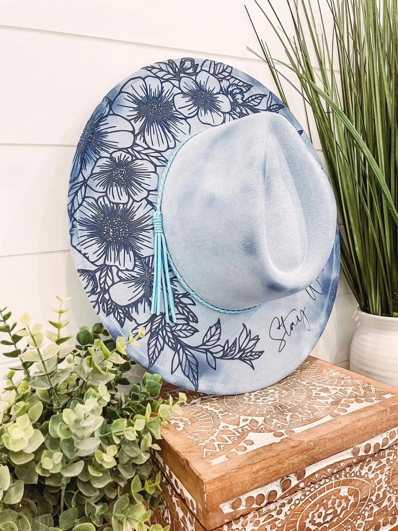 Engraved Floral Hat - Stay Wild - UnLaced Boutique