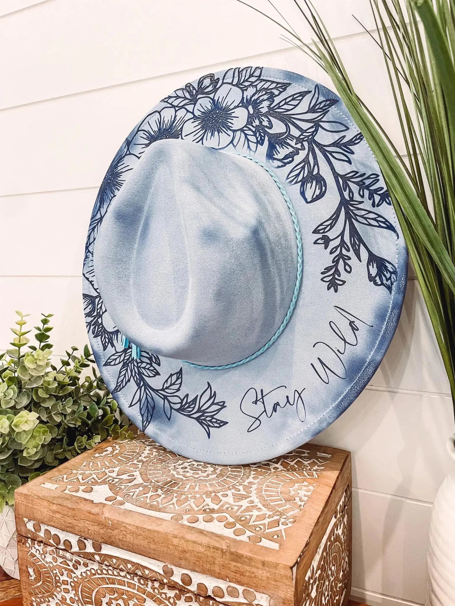 Engraved Floral Hat - Stay Wild - UnLaced Boutique