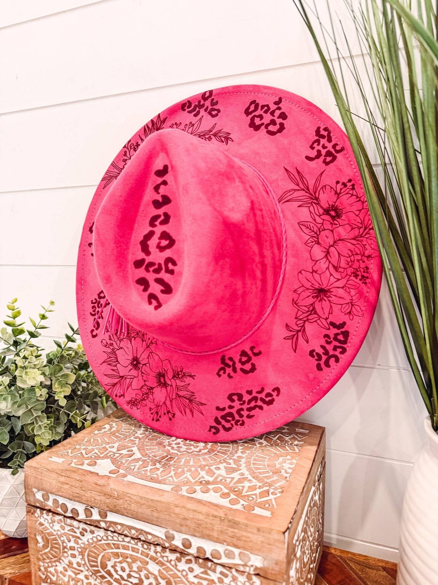 Engraved Floral Hat - Touch of Leopard - UnLaced Boutique