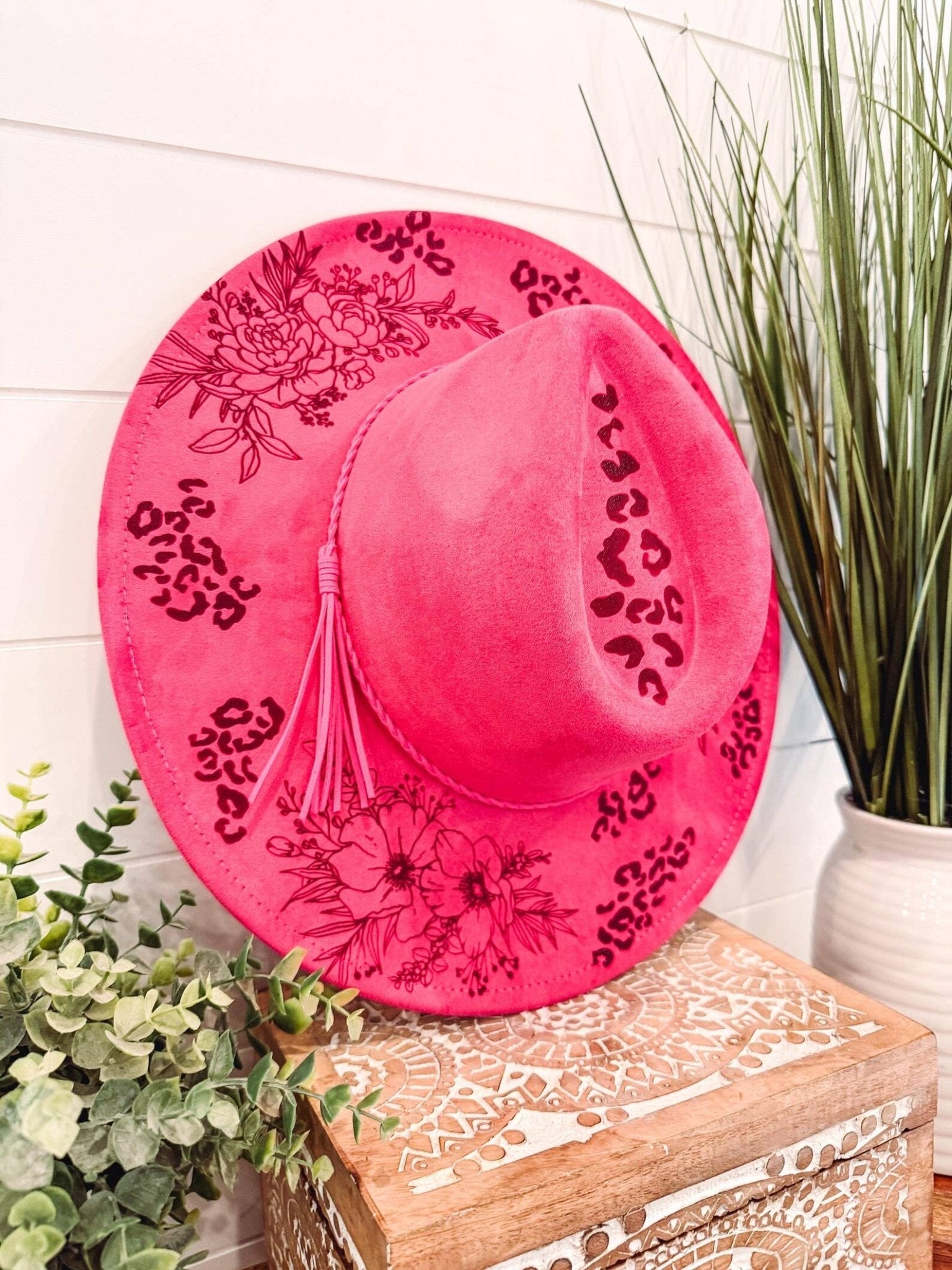 Engraved Floral Hat - Touch of Leopard - UnLaced Boutique