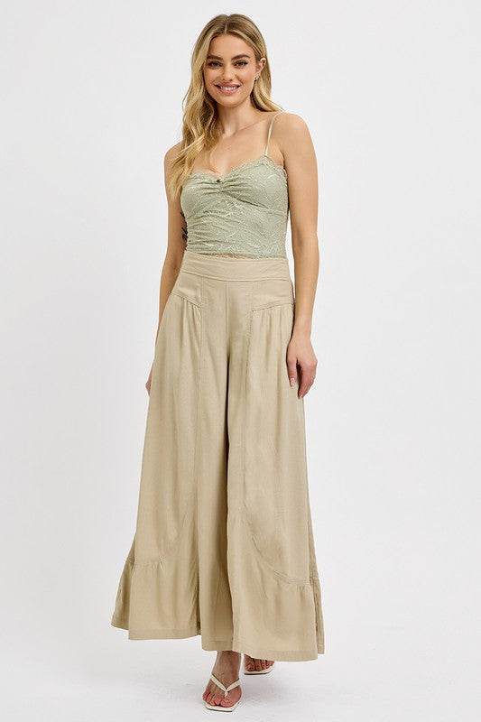 RISEN Shirring Detail Wide Leg Pants - UnLaced Boutique