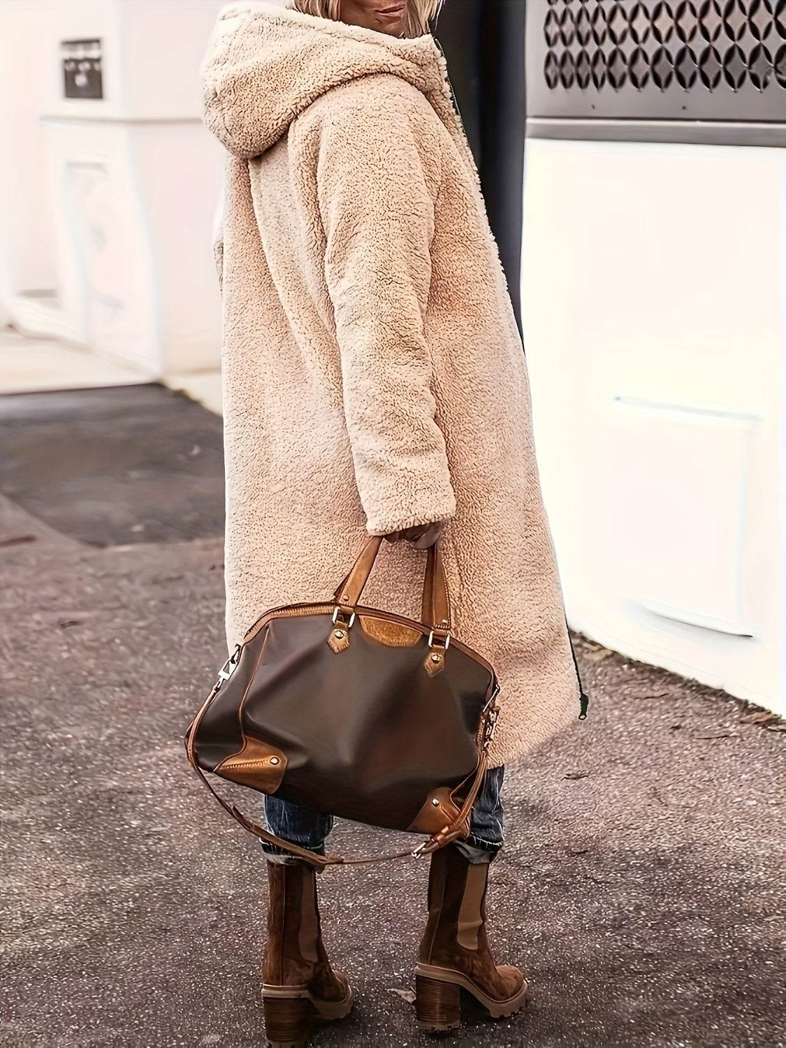 Full Size Zip Up Sherpa Hooded Coat - UnLaced Boutique