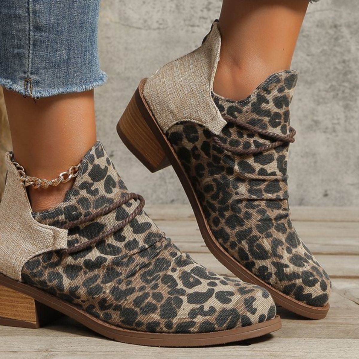 Contrast Canvas Low Heel Boots - UnLaced Boutique