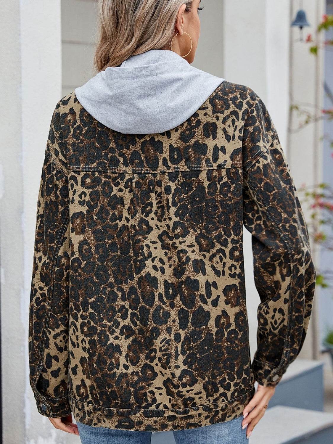Pocketed Leopard Long Sleeve Denim Jacket - UnLaced Boutique