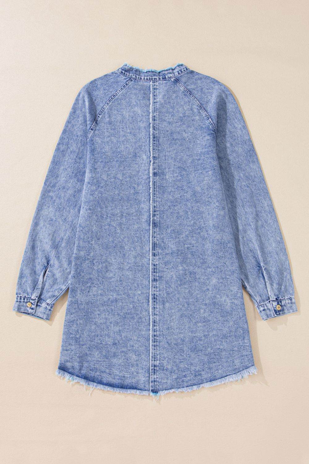 Raw Hem Button Down Long Sleeve Denim Dress - UnLaced Boutique