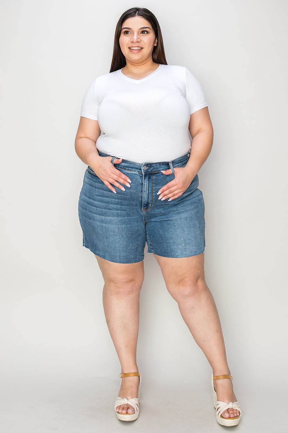 Judy Blue Full Size High Waist Slim Denim Shorts - UnLaced Boutique