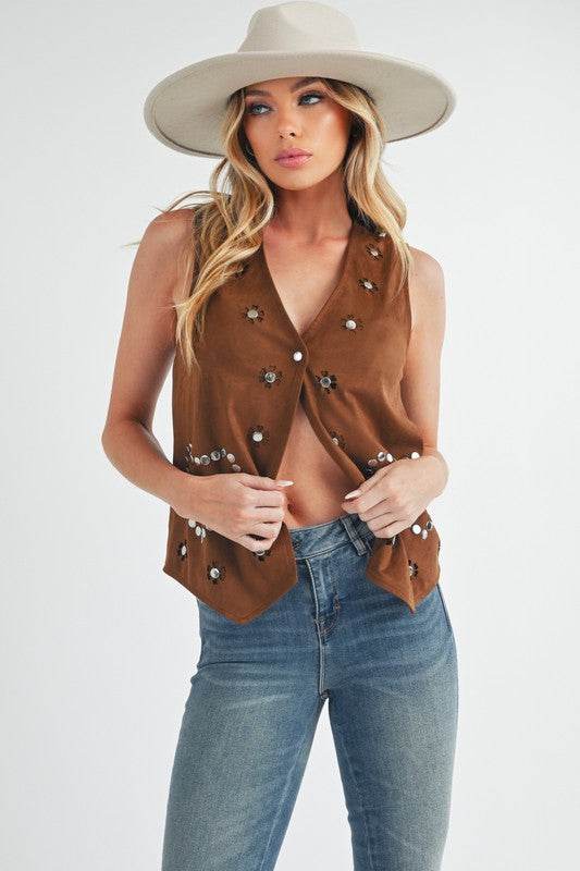 Aemi + Co Heart Rivet Detail Suede Vest Coat - UnLaced Boutique