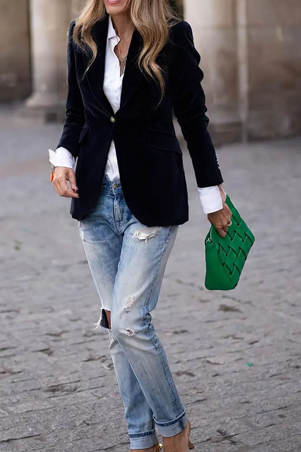 One Button Lapel Collar Long Sleeve Blazer - UnLaced Boutique