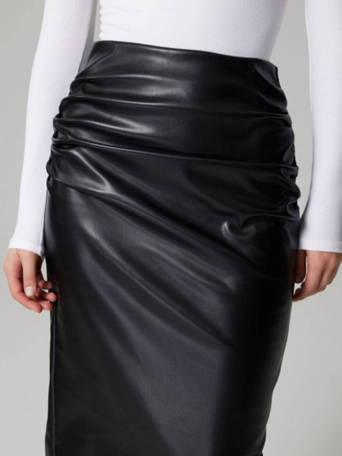 Slit Back Ruched Midi Skirt - UnLaced Boutique