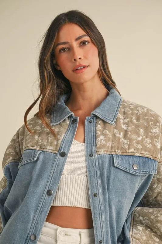 MABLE Quilted Paisley Print Contrast Denim Jacket - UnLaced Boutique