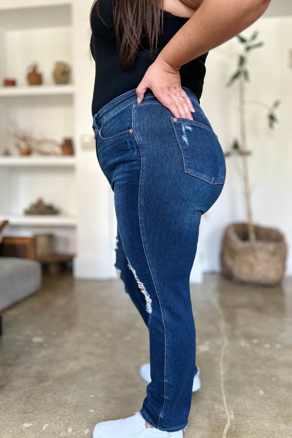 Judy Blue Full Size High Waist Rigid Magic Heavy Destroy Straight Jeans - UnLaced Boutique