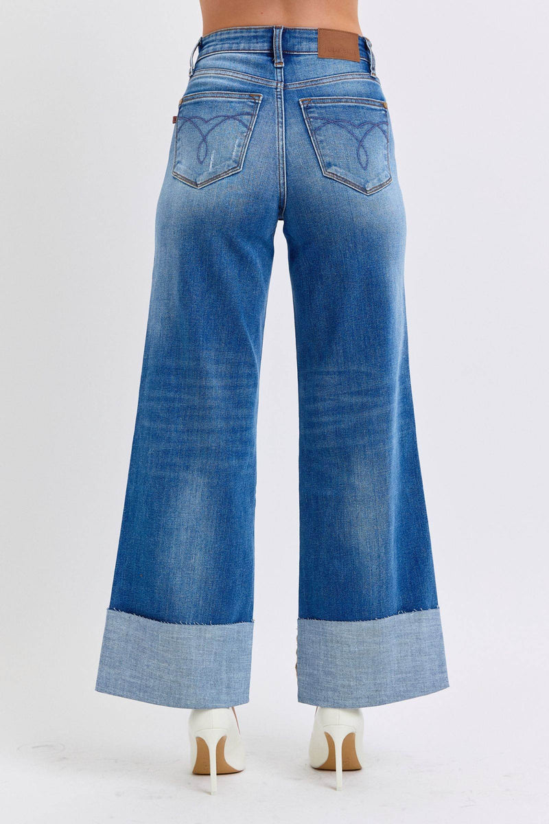 Judy Blue Full Size Distressed High Waist Wide Leg Jeans - UnLaced Boutique