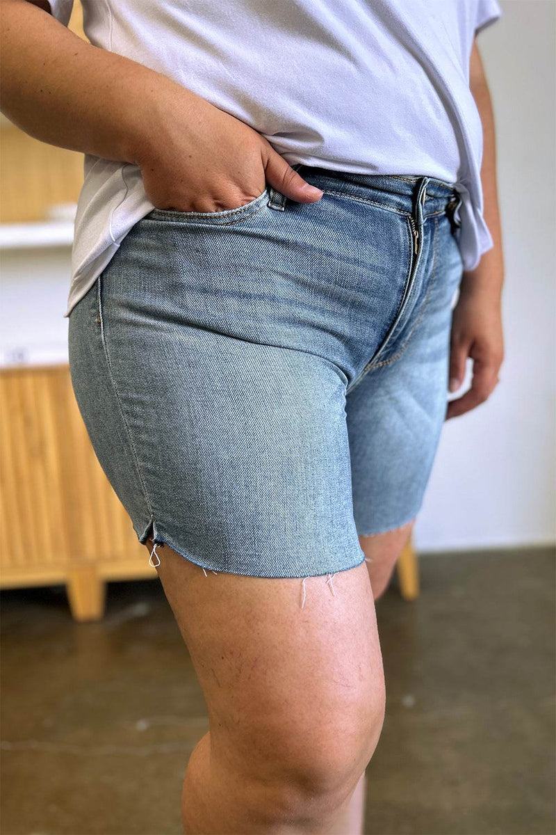 Judy Blue Full Size High Waist Raw Hem Denim Shorts - UnLaced Boutique