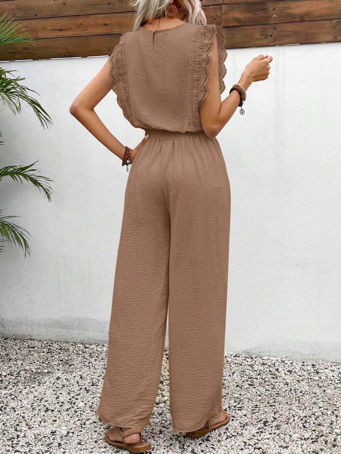 Lace Trim Round Neck Top and Pants Set - UnLaced Boutique