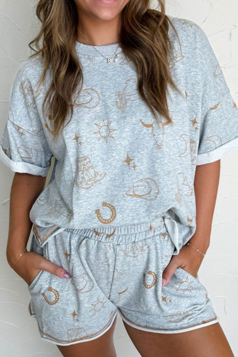 Printed T-Shirt and Elastic Waist Shorts Set - UnLaced Boutique