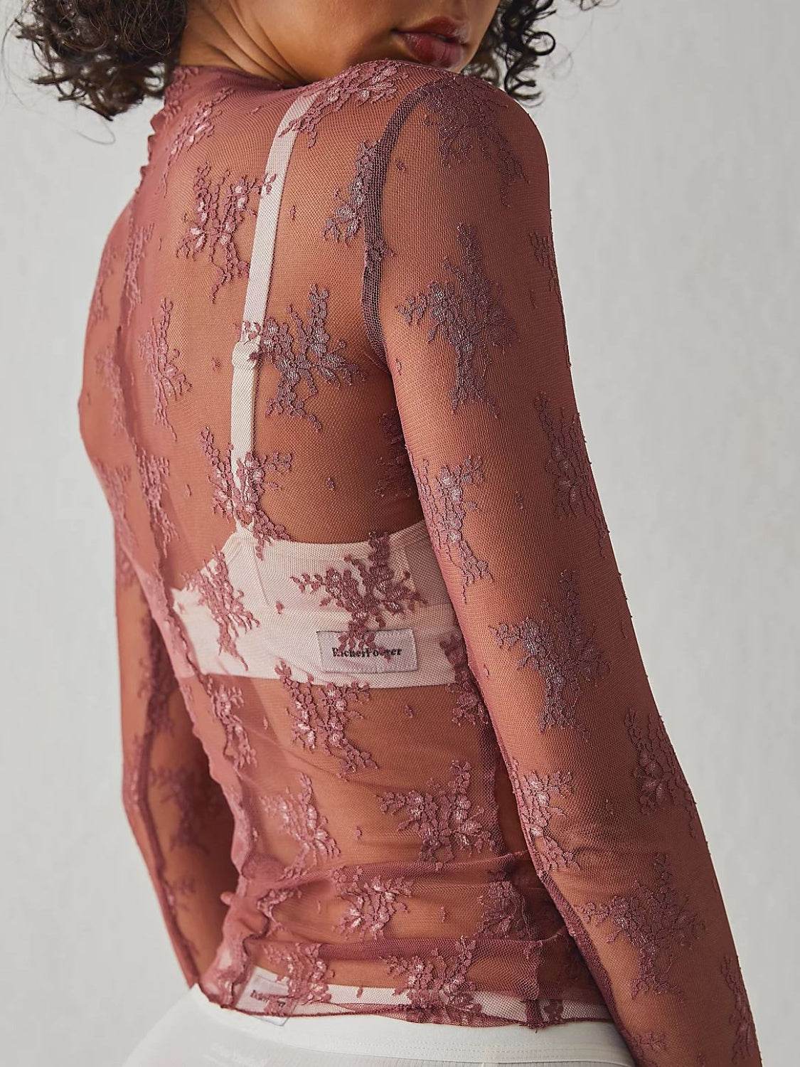 Lace Mock Neck Long Sleeve Blouse - UnLaced Boutique